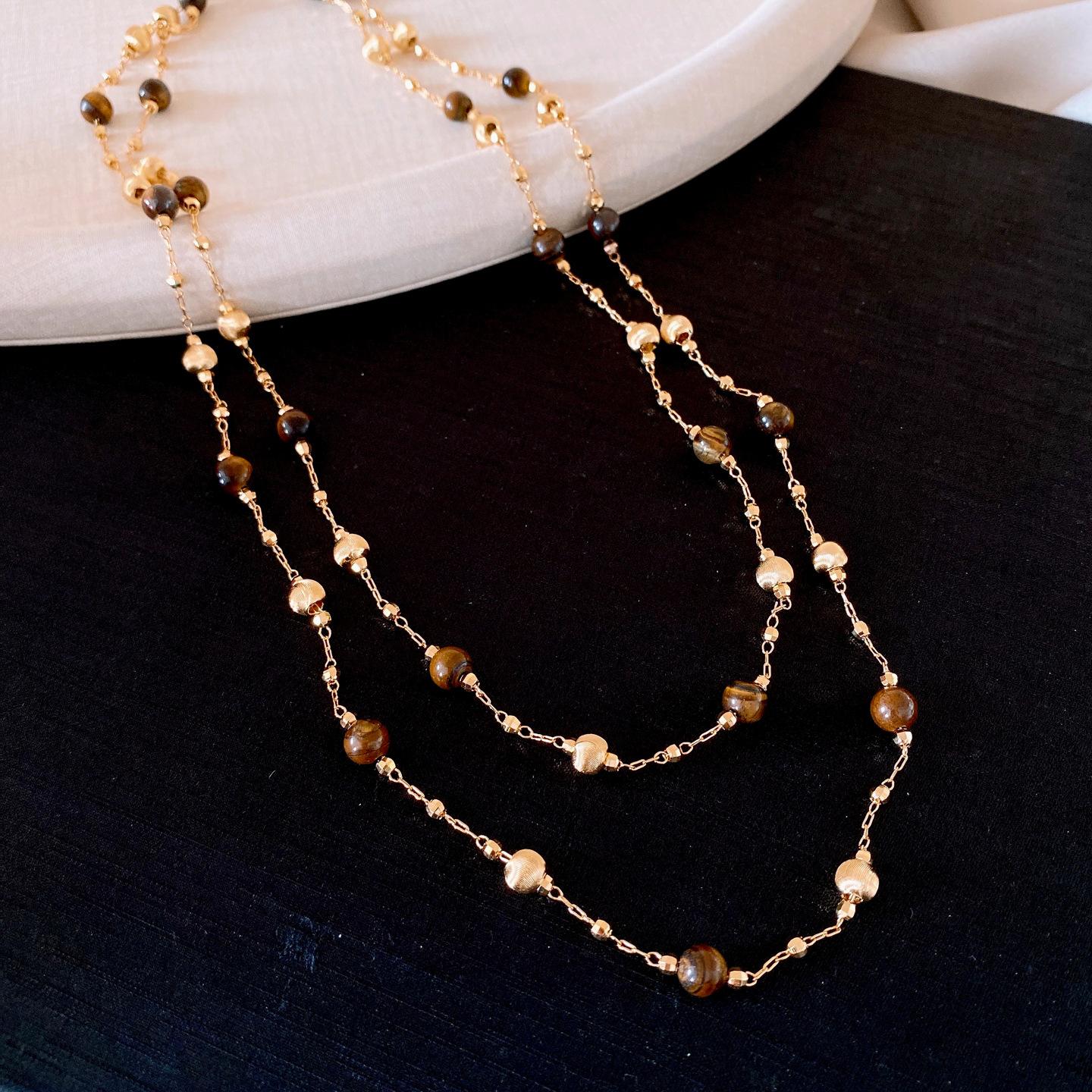 Ретро-ожерелье с бусинами из камня тигровый глаз в стиле майярд, женская цепочка для свитера