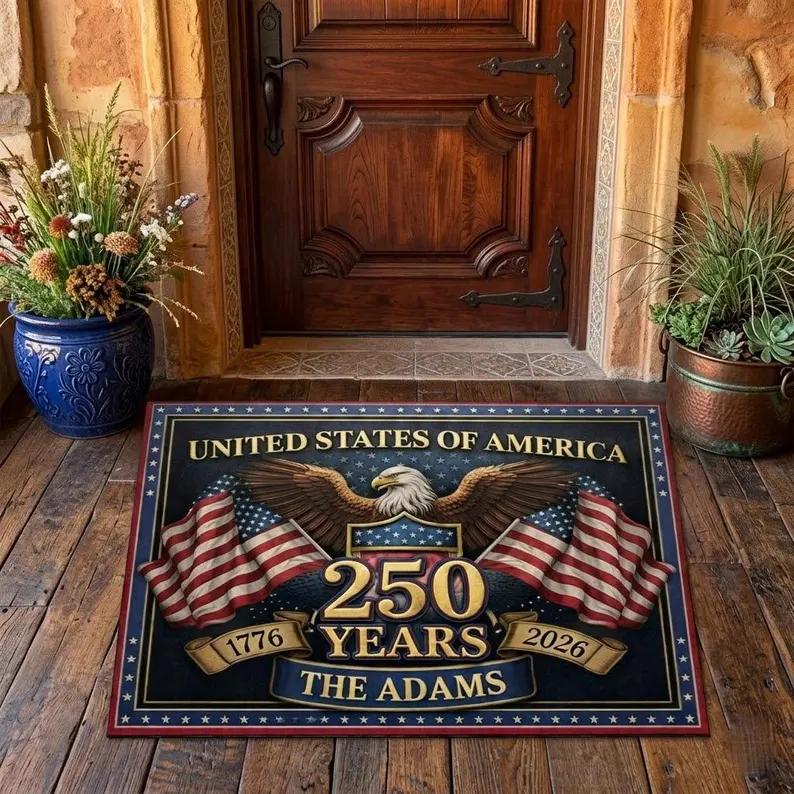 

US 250th Anniversary front door mat patriotic entryway mat Celebrating Years of Freedom Featuring Majestic Eagle Home Decor 40x60cm