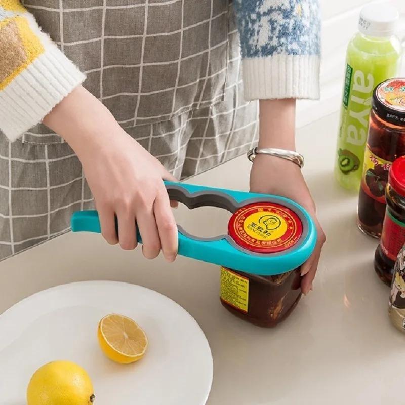 4 In 1 Kitchen Jar Lid Opener Multi-function Can Opener Jar Opener Clamp Non-slip Labor Saving Tool for Weak Hand Home Essential