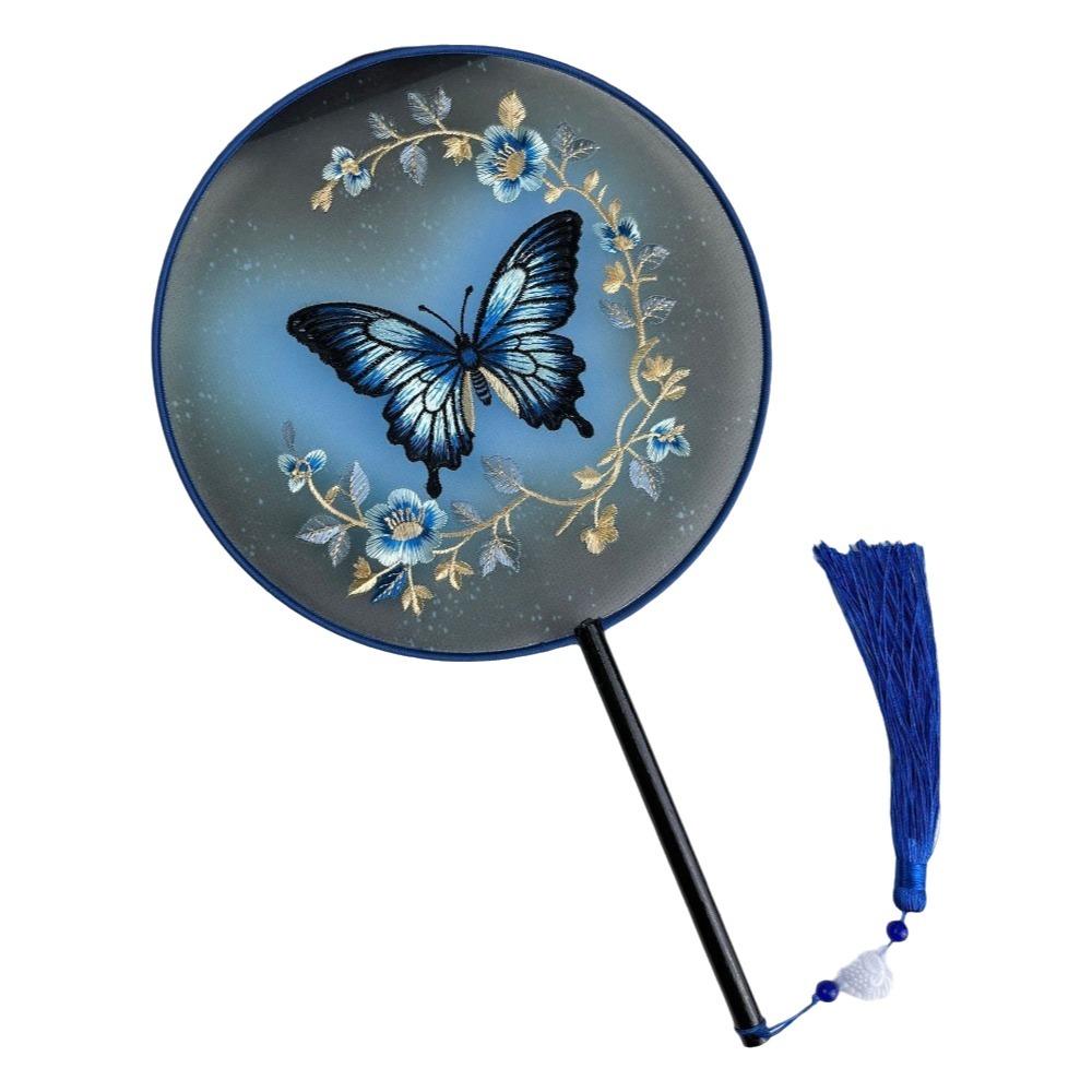 Chinese Style Double Sided Embroidery Fan Long Handle Vintage Hand Fan Dance Fan Party