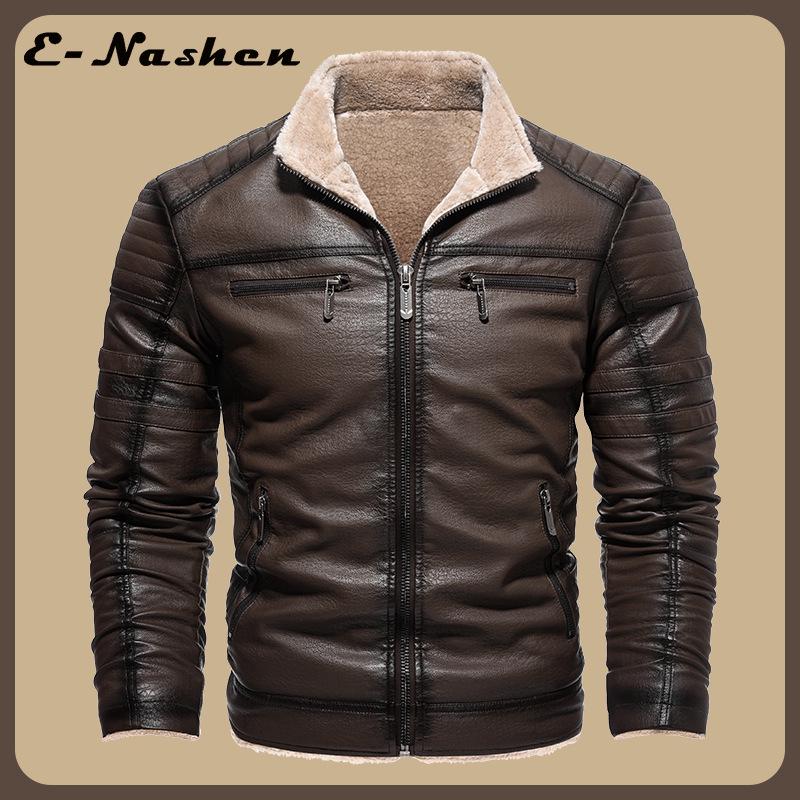 Men's Retro Faux Leather Jacket with Multi-Pockets, Fleece-lined PU, Business Casual Outerwear