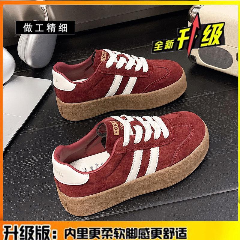 Leather Retro Platform Women's Autumn New Versatile Student Height Increase Lightweight Sports and Leisure Board Shoes