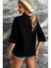 2025 Summer Women's Solid Color Five-Sleeve Loose Fit Pullover Shirt, Plus Size