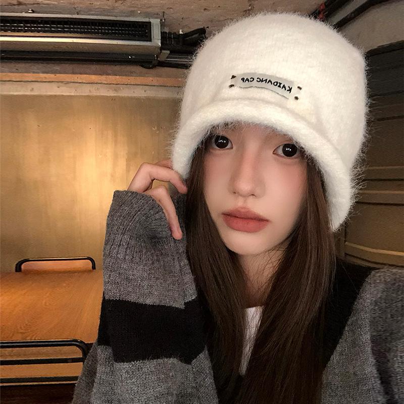 Korean Patch Wool Hat Women's Autumn and Winter Sweet and Cute Plush Pile Hat Big Head Circumference Warm Ear Protection Cold Hat