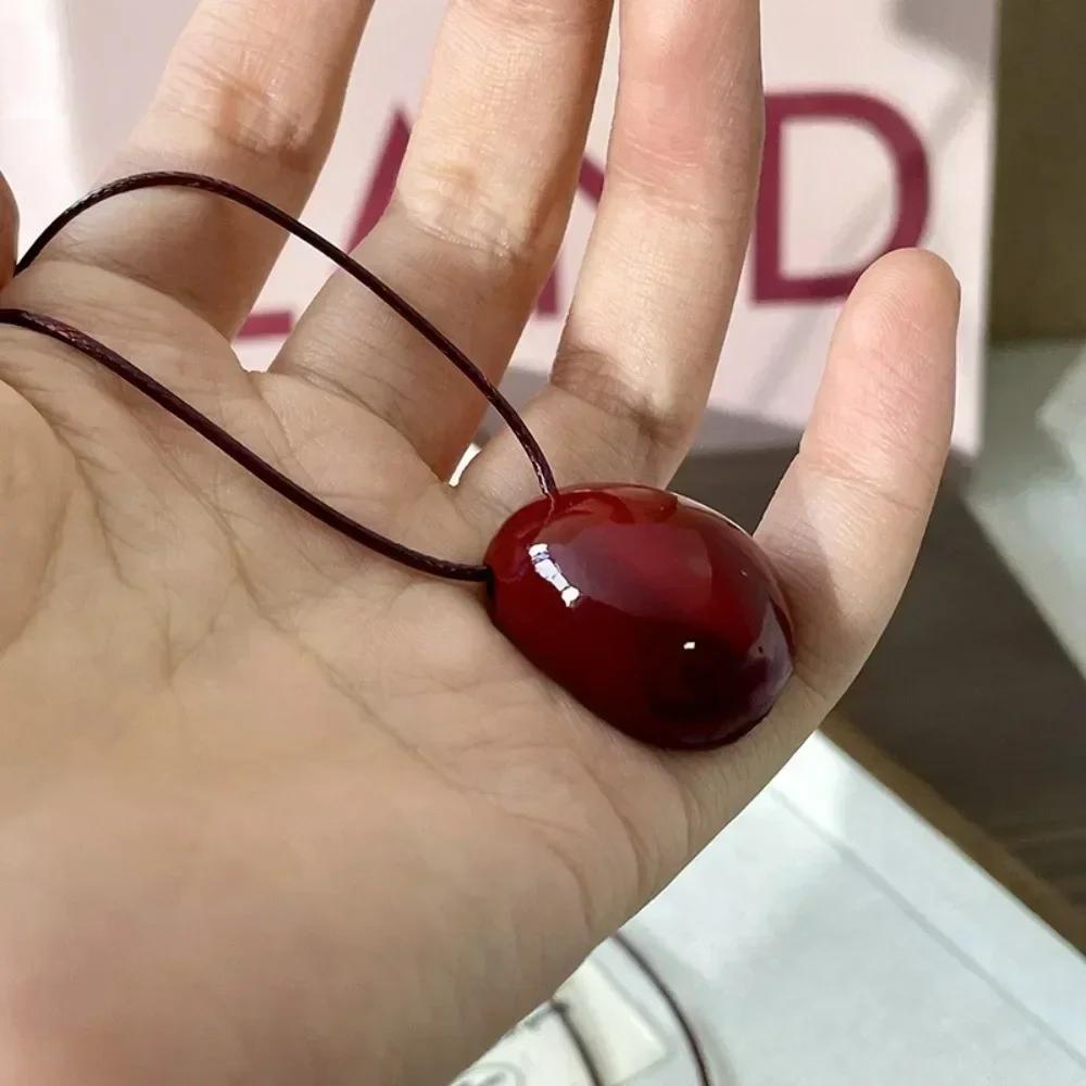 Simple Oval Choker Necklace Wax Rope Alloy Pendant Necklace Long Women's Jewelry Women