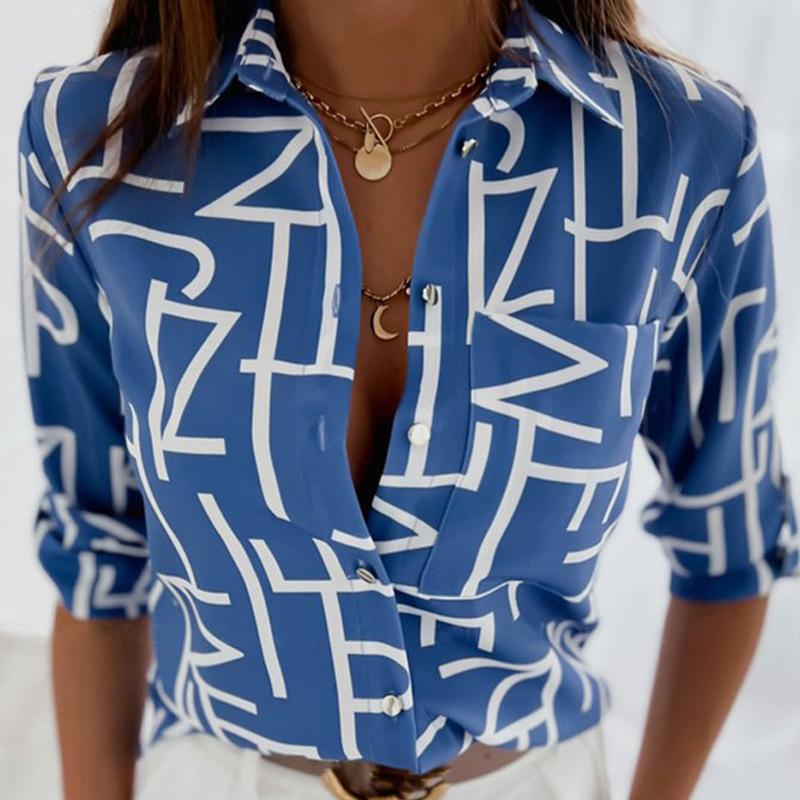 

Модная женская рубашка с длинным рукавом и карманом на пуговицах, элегантные офисные рубашки, весенне-осенние женские повседневные блузки, топы L синий