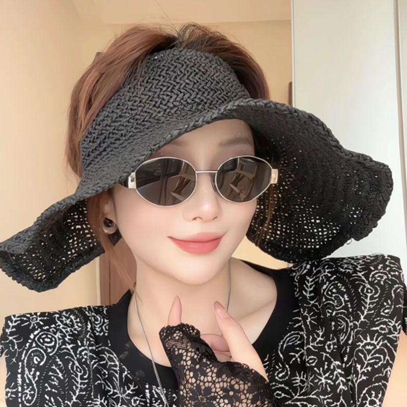 

Соломенная шляпа-панама с плоским верхом Женская 2025 Новинка Летняя модная Солнцезащитная Универсальная Защита от УФ-лучей Солнцезащитная Соломенная шляпа Black One size