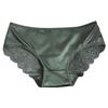 Women Bowknot Mid Waist Satin Panties Solid Color Spaghetti Strap Lace Briefs Hollow Out Seamless