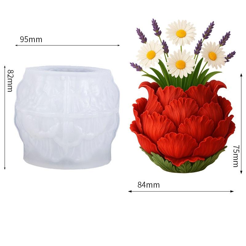 3D Pfingstrosenblütenförmige Töpfe Silikonform, DIY Light Luxury Stil Blumentopf Zum Erstellen Einer Romantischen Ecke Für Ihren Schreibtisch