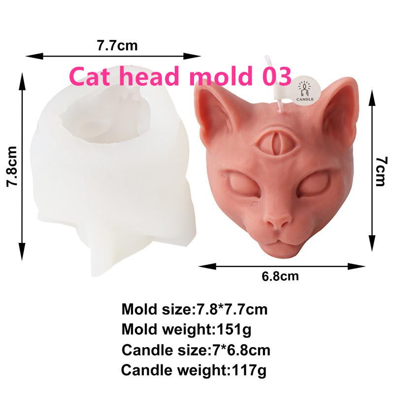 3D Handmade Animal Three Eyes Cat Head Silicone Candle Mold DIY Kitten Dog's head Plaster Crafts Resin Casting Home Decor Gift