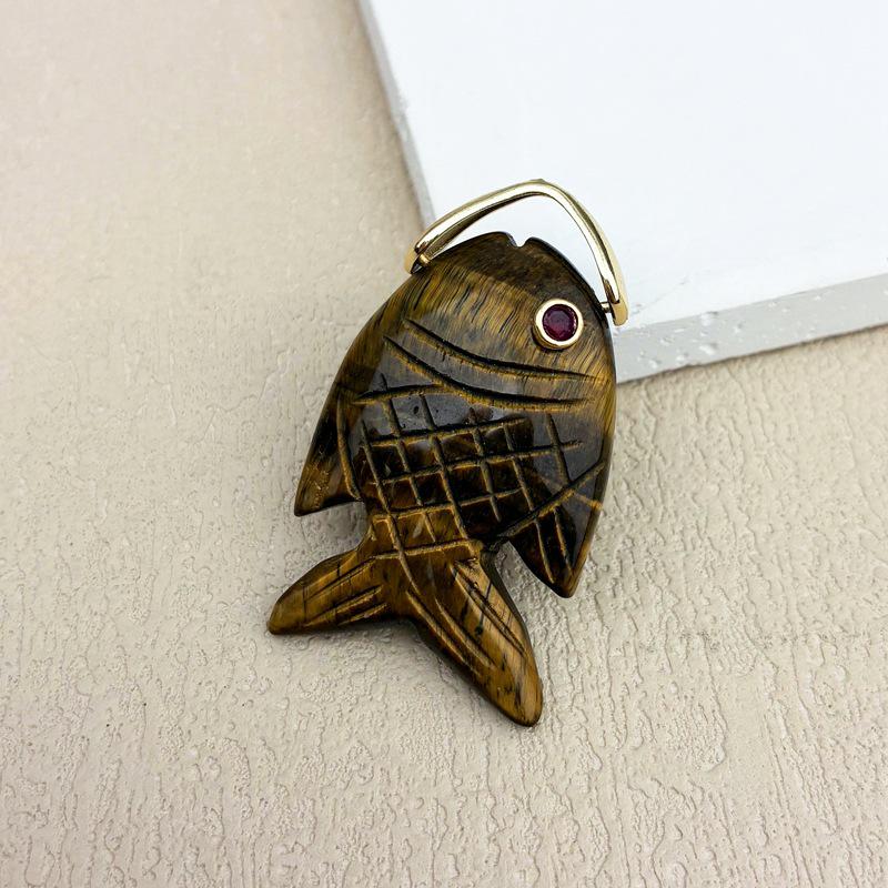

Natural Rose Quartz & Tiger Eye Goldfish Pendant