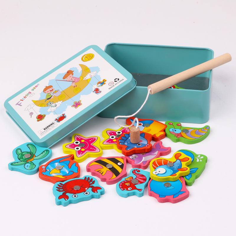 Kids' Magnetic Wooden Fishing Toy - Educational Fun for Toddlers Aged 1-3