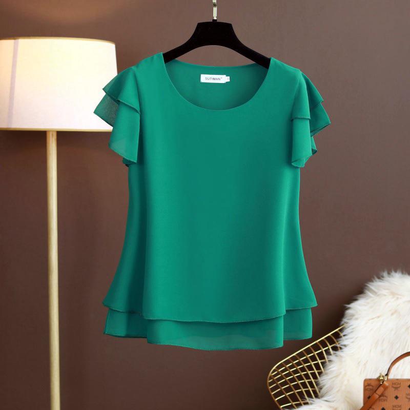 Women's Plus Size Chiffon Top: Loose, Fashionable, Short-Sleeved Summer Blouse