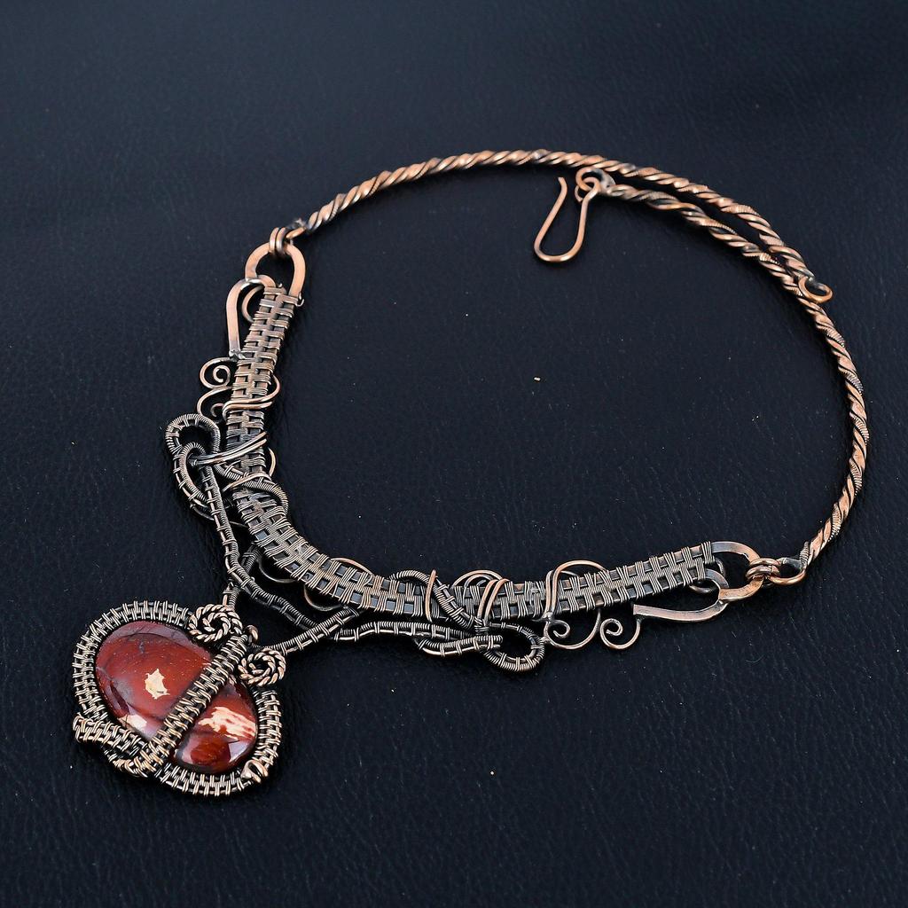 Roter Flussjaspis Halskette, 999 Kupferdraht umwickelte Halskette Edelsteinschmuck, Handgefertigte Halskette Erstaunlicher Schmuck, Geschenk für Sie