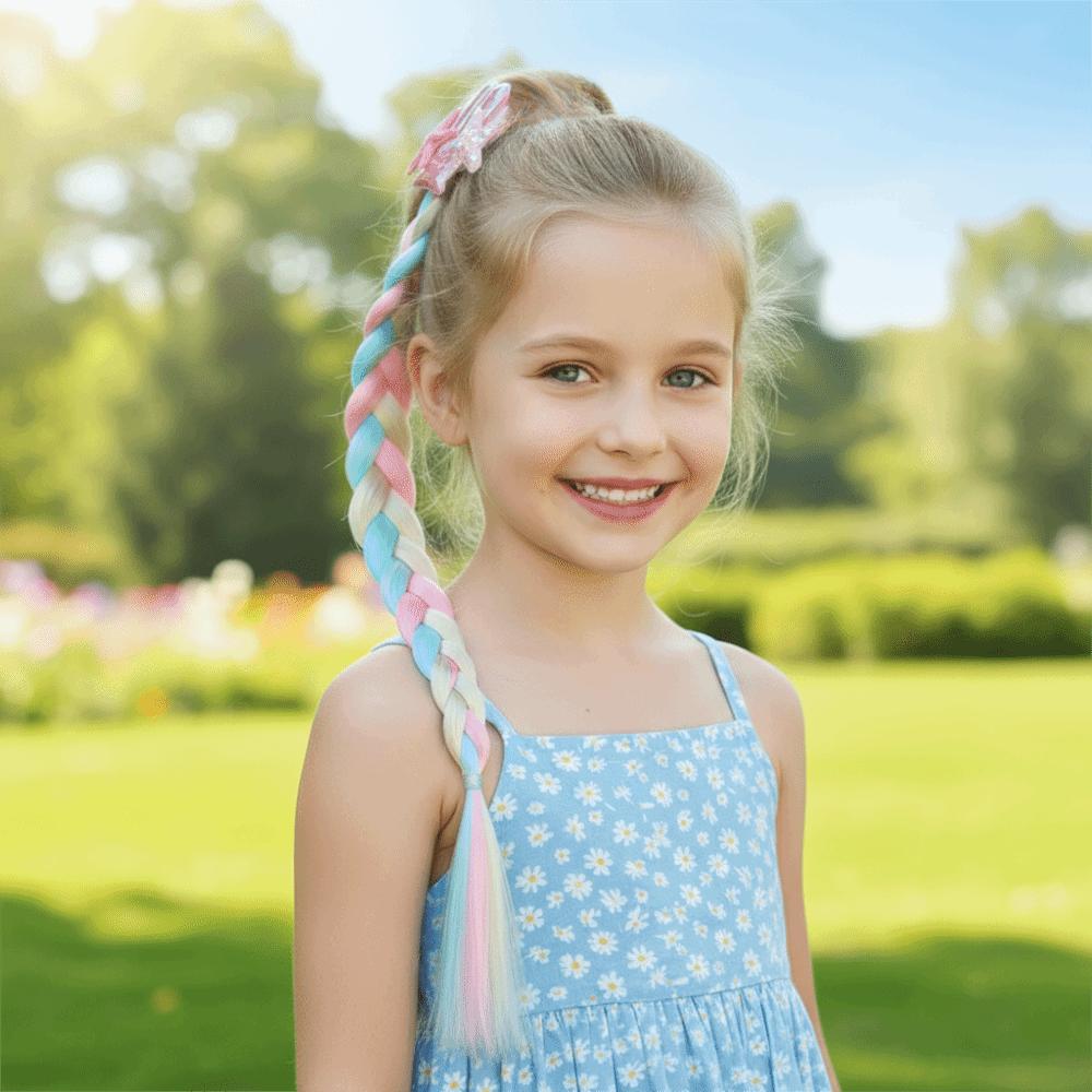 Synthetic Girls Twist Braids Hair Colorful Baby Wig Hairbands Ponytail  Party
