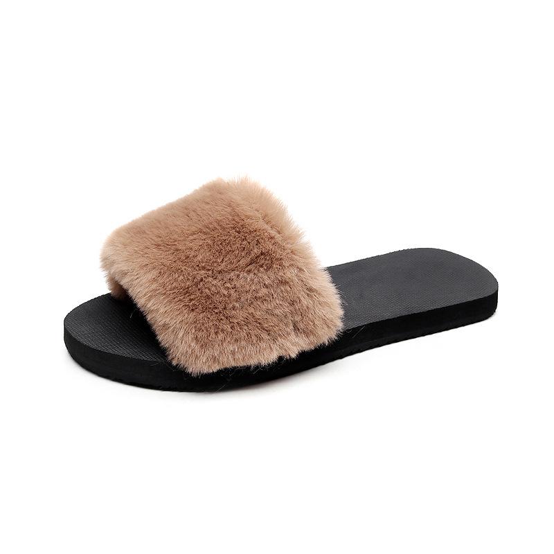 Women's Korean-Style Lightweight Fur Slippers: Warm, Flat-Bottomed Cotton for Autumn & Winter