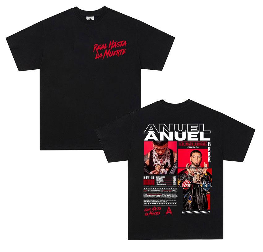 Rapper ANUEL AA Real Hastala Muerte Tour 2025 New Album T Shirt Unisex Retro Hip Hop Fashion Cotton Short Sleeve Tshirt Streetwear