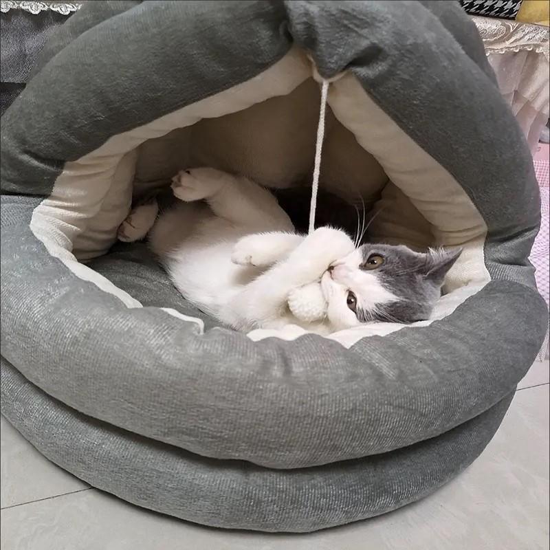 Legowisko dla kota Mata dla zwierząt Ciepłe Miękkie Pluszowe Legowisko dla zwierząt z Pokrowcem Okrągłe Gniazdo do spania dla kota psa Jaskinia dla małych psów kociąt