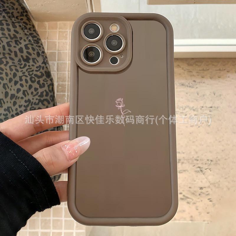 Vintage Brown iPhone Apple 11/12/13/14/15Pro Flower Phone Case 16/17ProMax Anti-drop
