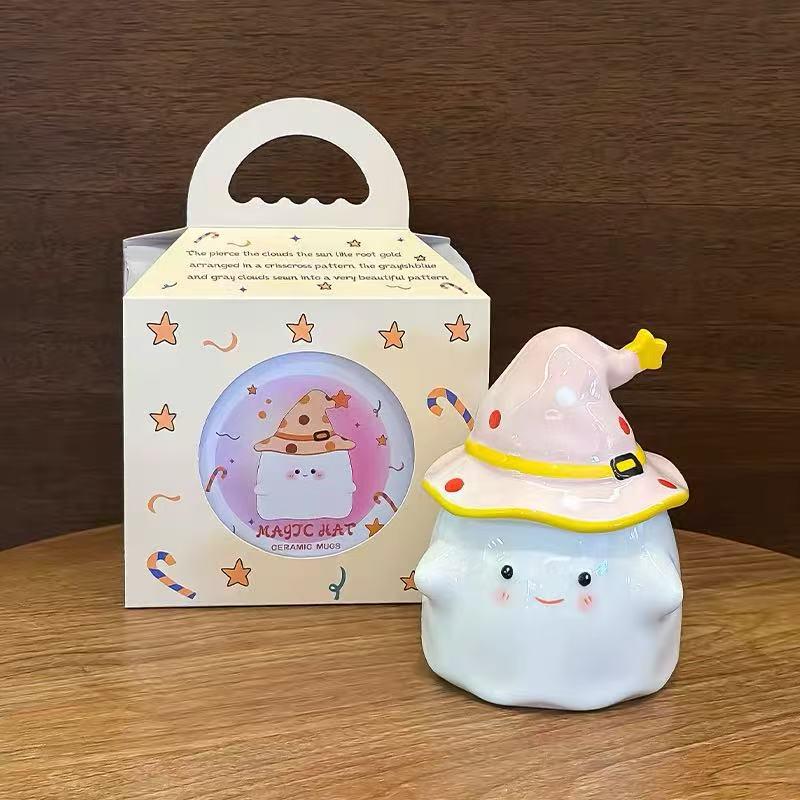 Ceramic Ghost Prank Mug with Lid - Cute Halloween Gift for Girls