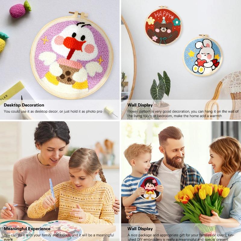 Zestawy startowe do haftu igłą do nakłuwania DIY dla początkujących, haft nakłuwany, urocze zwierzęta z kreskówek, malowanie wełną