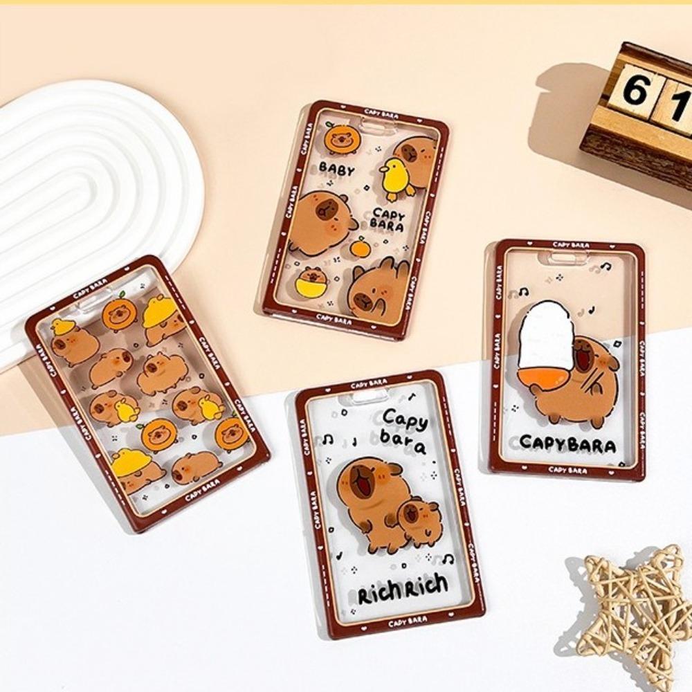 Cute Cartoon Capybara Photocard Holder Transparent with Lanyard Photo Protector Case Keychain Card Cover Photo Storage