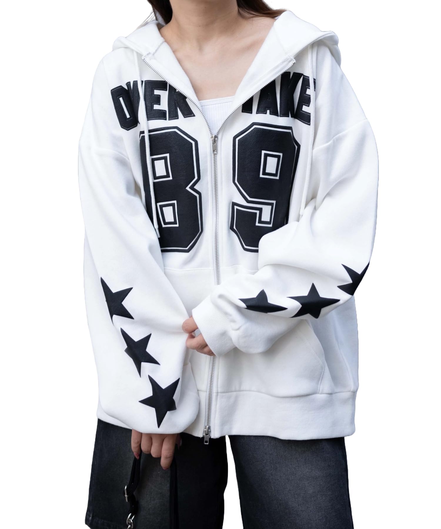 

WEGO Numbering Big Zip Korean Size White Women s Fleece-Lined Hoodie, Sweatshirt, Streetwear, Fall/Winter Outfit, Gift, Spring/Autumn/Winter, F, белый