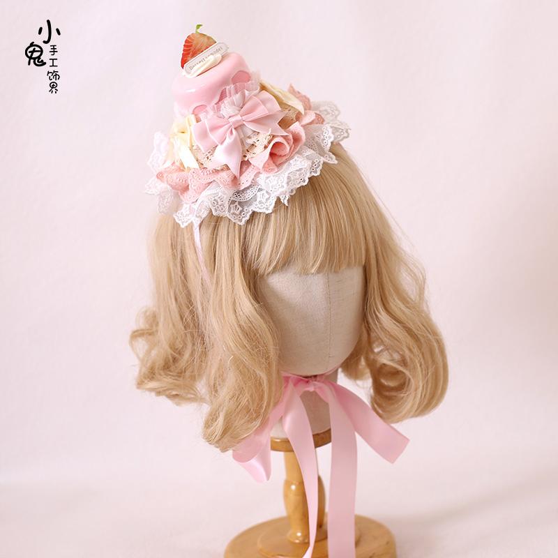 Original Lolita Handmade Pink and Blue Lace Anthony Cake Top Hat Lolita Cute Sweet Lo Mother Dress Up