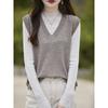 Vintage V-neck dzianinowa kamizelka damska wiosna i jesień odzież wierzchnia jednolity kolor swobodny sweter kamizelka na ramiona