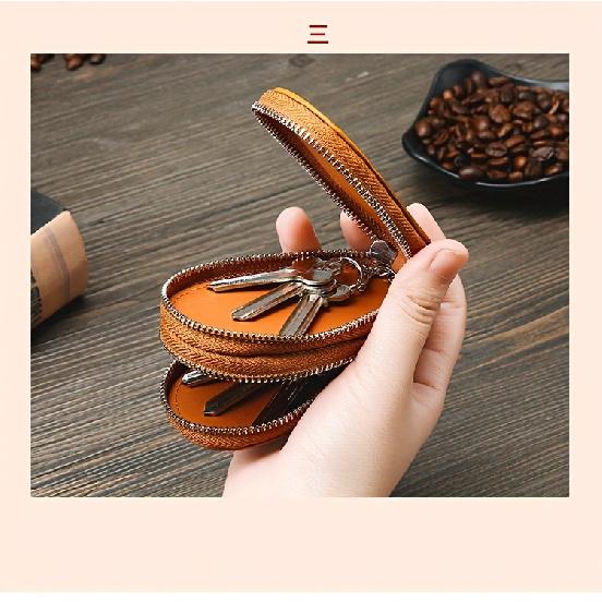Men's Multifunctional Universal Double Layer Car Key Bag Genuine Leather Regular Key Bag Vintage Smart Folding Key Protector Fashion Business