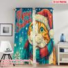 Set Of 2 Flat Printing Happy Christmas Party Curtains Cute Cat Merry Digital Printed Polyester Drapes Family Use Curtain