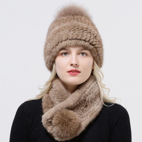 

Зимний Теплый Женский Набор Шапка Шарф Вязаная Норковая Шерсть Закрытая Помпон Шапка Шарф Натуральный Мех Высокое Качество One Size