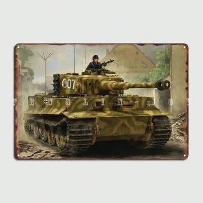 WW2 Vintage Tiger Tank Metal Wall Art Retro Tin Sign Home Decor