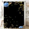 Space-themed Bathroom Decor: Blue Planet with Rings Shower Curtain Featuring Gold Stars for a Cosmic Ambiance In Your Bathtub Ar