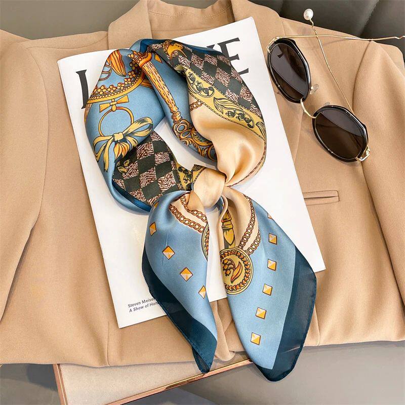 Luxury New Print Silk Scarf Women Versatile 70 Neckerchief Thin Retro Outdoor Scarf Bandana Square Scarf