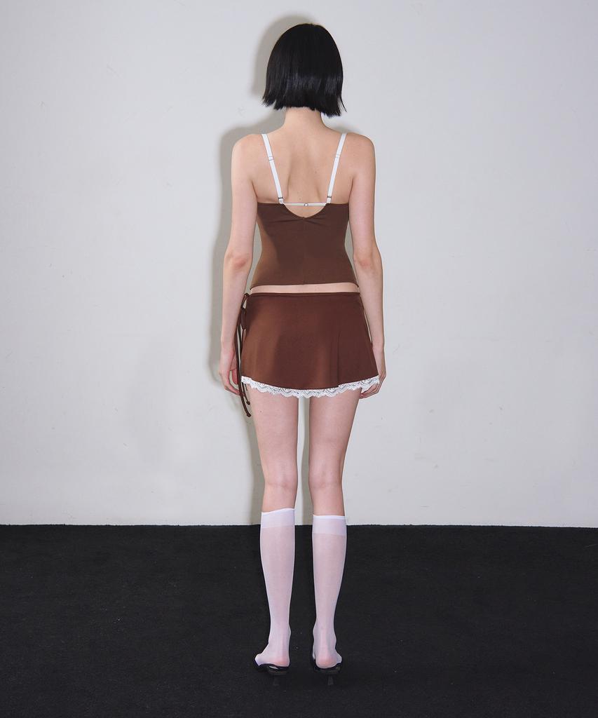 VINAJ Lace Line Micro Short Skirt Cover-Up (Brown)