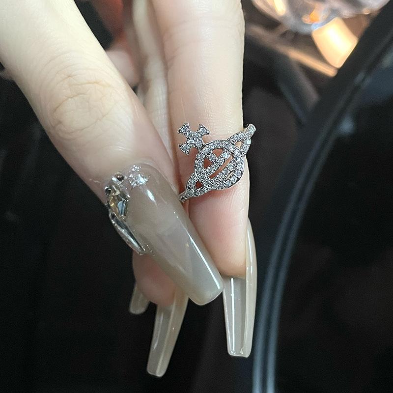 Niszowy Design Łańcuszek Premium Zimny Wiatr Francuski Składany Pełny Diament Cyrkon Osobowość Saturn Otwarty Pierścionek