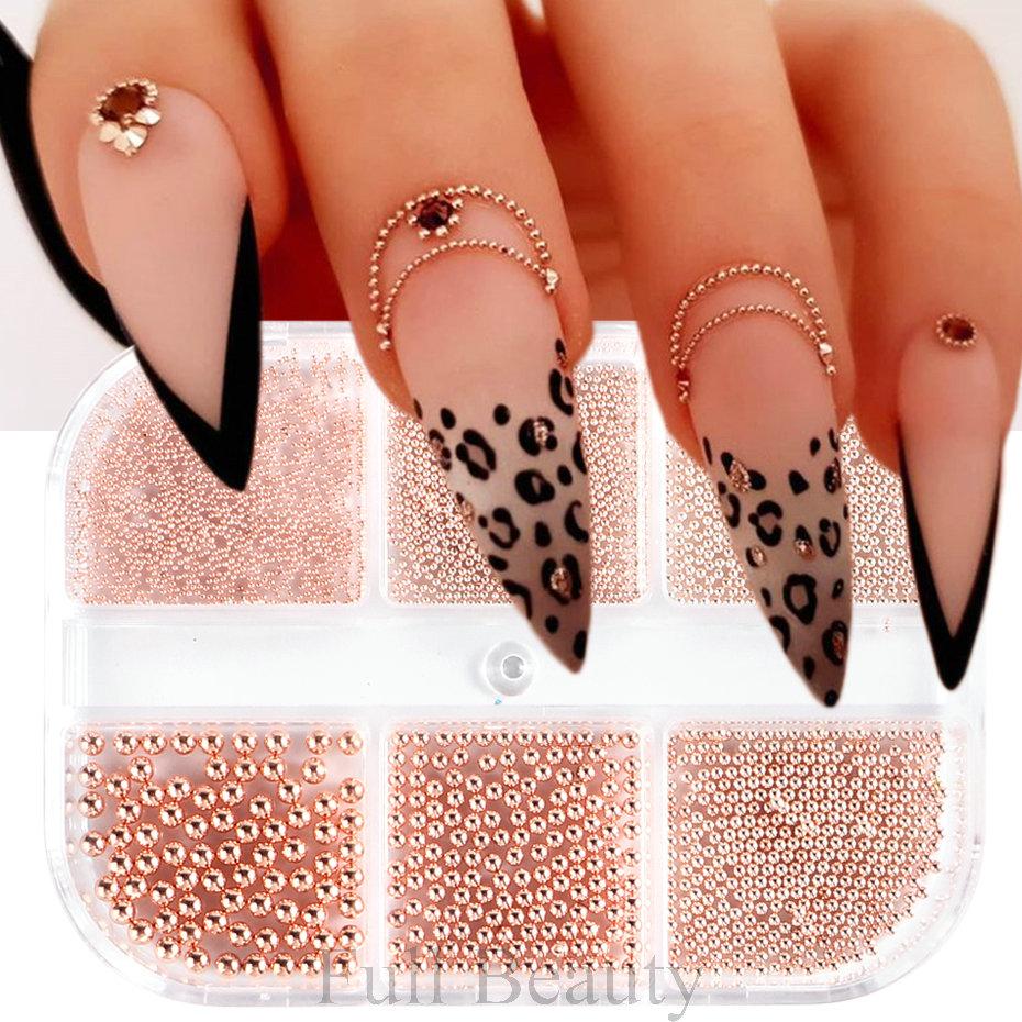 6 Grids Mini Stainless Steel Metal Bead 3D Sliver Gold Small Micro Beads DIY Nail Art Decoration Accessories