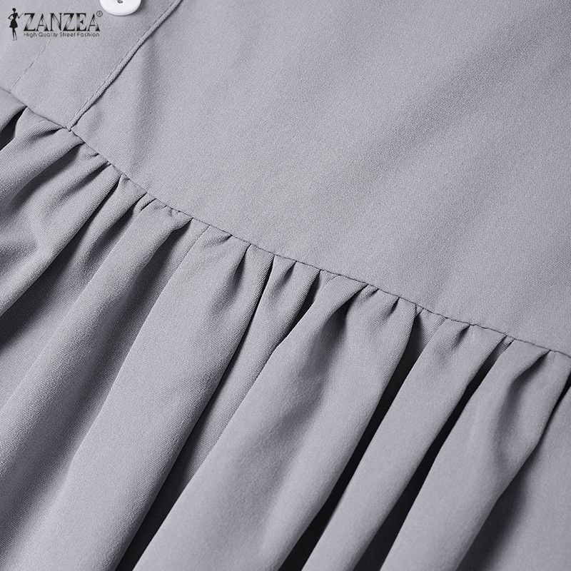 ZANZEA Women Casual V-Neck Loose Long Sleeve Solid Long Dress