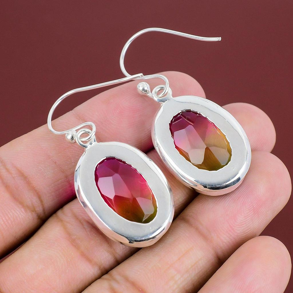 Faceted Multi Tourmaline Earring Handmade Jewelry Original Gemstone Earring 925 Sterling Silver Earrings Antique Drop Earring Gifts For Wife