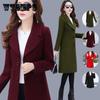 Dámské zimní vlněný dlouhý kabát Ležérní pevné tenké bundy Teplý kabát svrchní oblečení