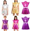 Costume da Ballo per Ragazze Senza Maniche Collo Alto Patchwork in Rete con Strass Crop Top Set Gonna Larga Lucida