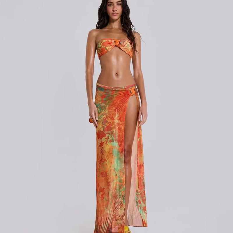 3-teiliger Bikini Sexy Damen Badeanzug Bademode Damen Kleid Cover-up Bikini-Set Strandbekleidung Badeanzug Schwimmanzug
