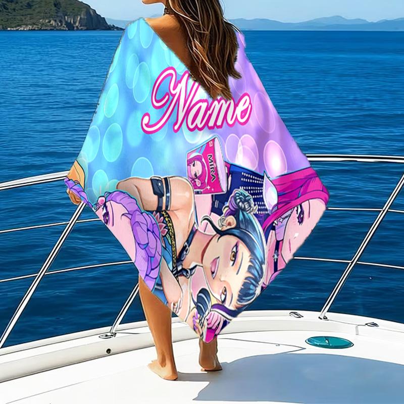 Custom Name KPop Demon Microfiber Beach Towel Super Soft & Absorbent for Bath, Beach, Travel Bath Time Accessory, Fan Gifts