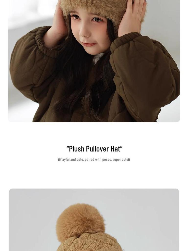 Kids' Thick Plush Knit Hat, Windproof & Cozy for Autumn/Winter, New Style Lei Feng Design for Boys & Girls