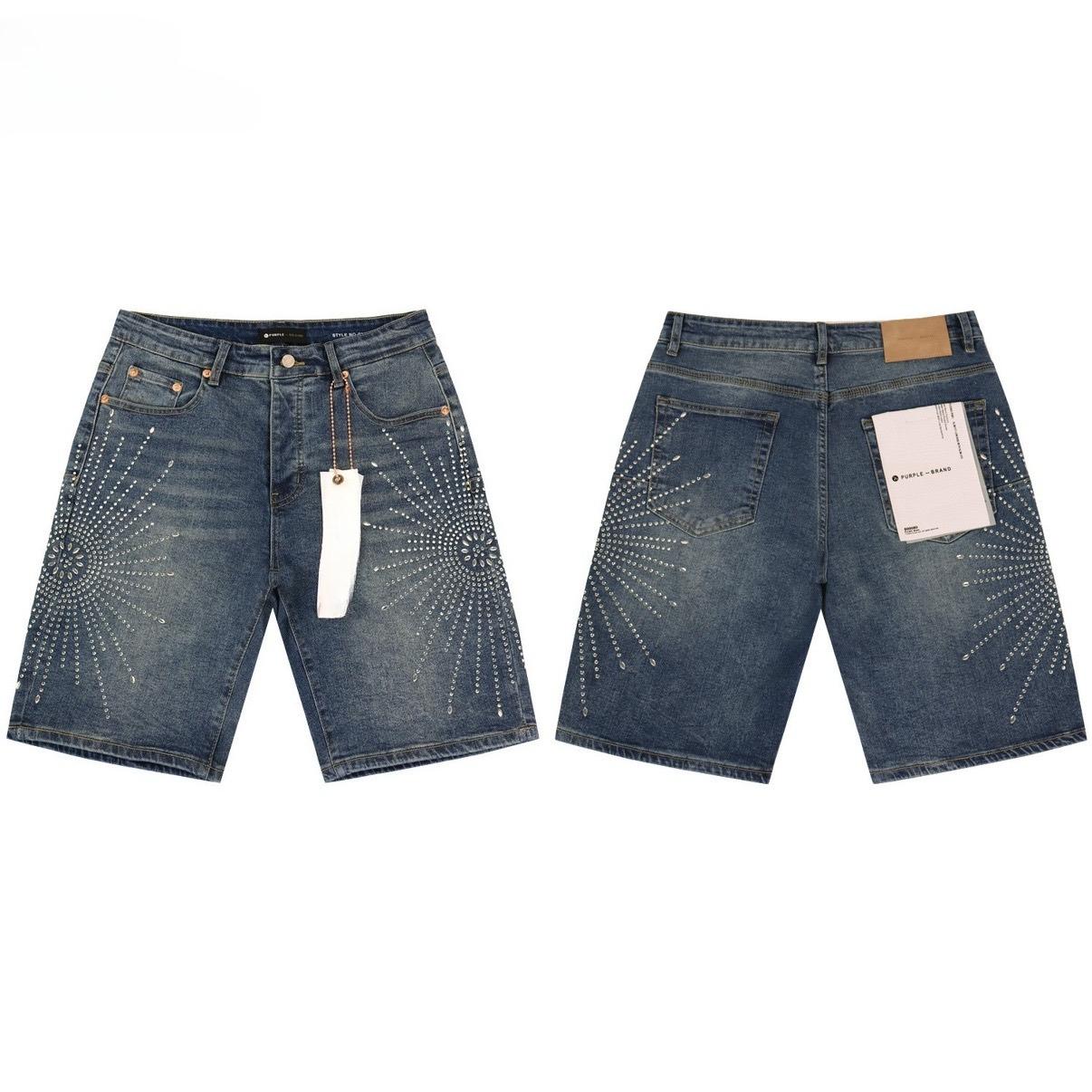 

Denim Shorts Mens Women with Stunning Rhinestone Sunburst Design High Quality Casual Summer Shorts 38