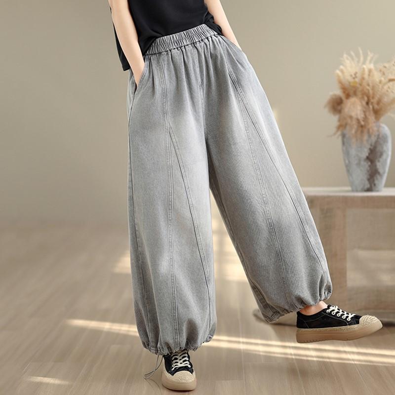 plus size Vintage high waist casual loose long Women spring summer autumn jeans denim wide leg Pants