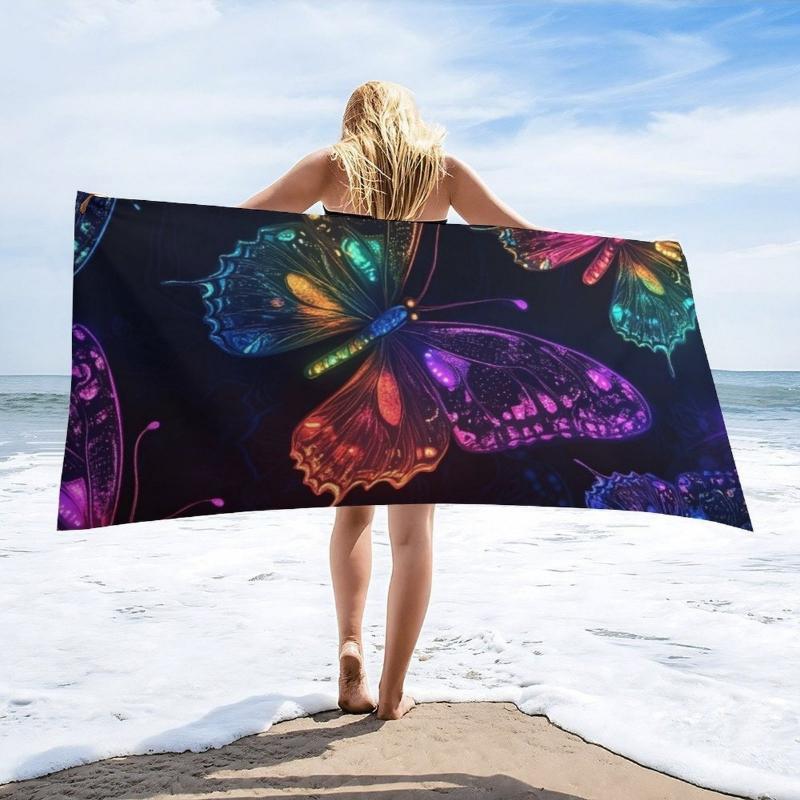 Butterfly Neon Lights Designed Large Towel Beach Towel Sport Towel, Super Absorbent, Quick-Dry, Sport Towel Bath Towel,Beach W40*H60(CM)