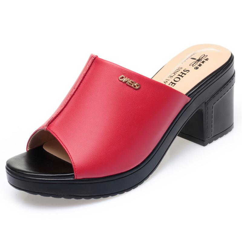 

Женские летние мюли на толстом каблуке с открытым носком на платформе, водонепроницаемые тапочки из мягкой кожи с застежкой-рыбьим ртом, женские повседневные сандалии без застежек 36