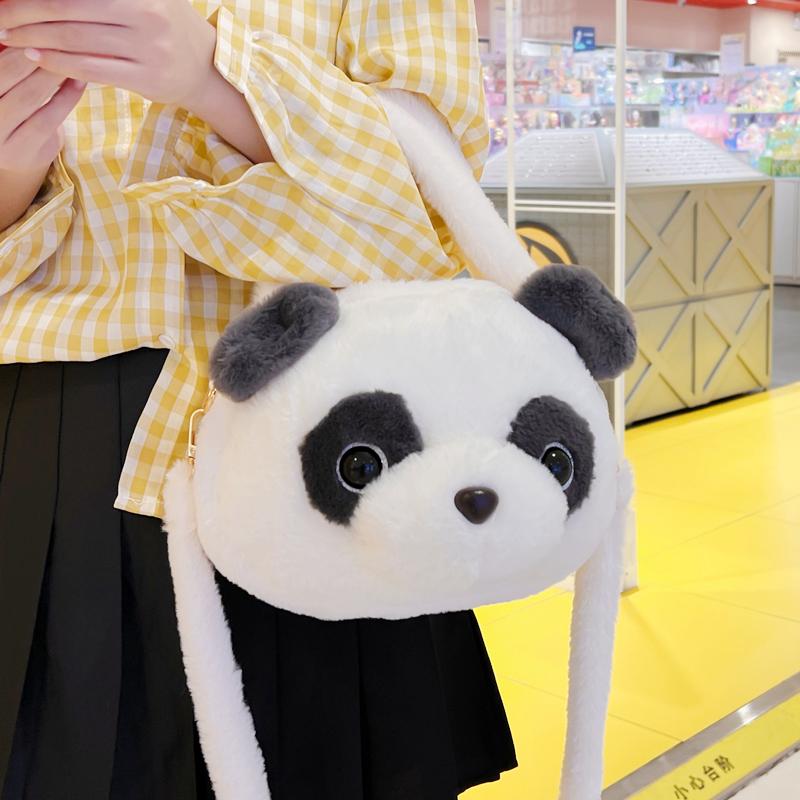 Cute Panda Plush Crossbody Bag Soft Cartoon Doll Shoulder Bag For Girls Student Leisure Fashion Handbag